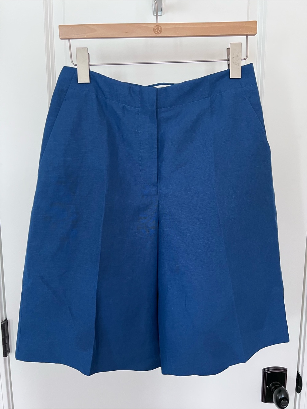 Lafayette 148 Silk Linen Shorts High Rise Wide Leg Royal Blue Size 6 EUC